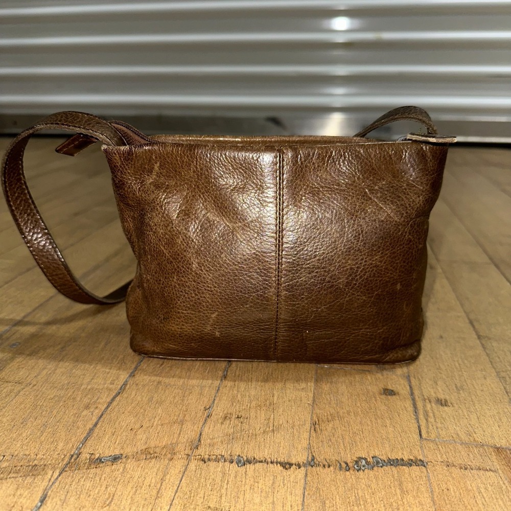 Kenneth Cole Crossbody Bag Mini‎ Pouch Brown Pebbled Leather Adjustable Strap